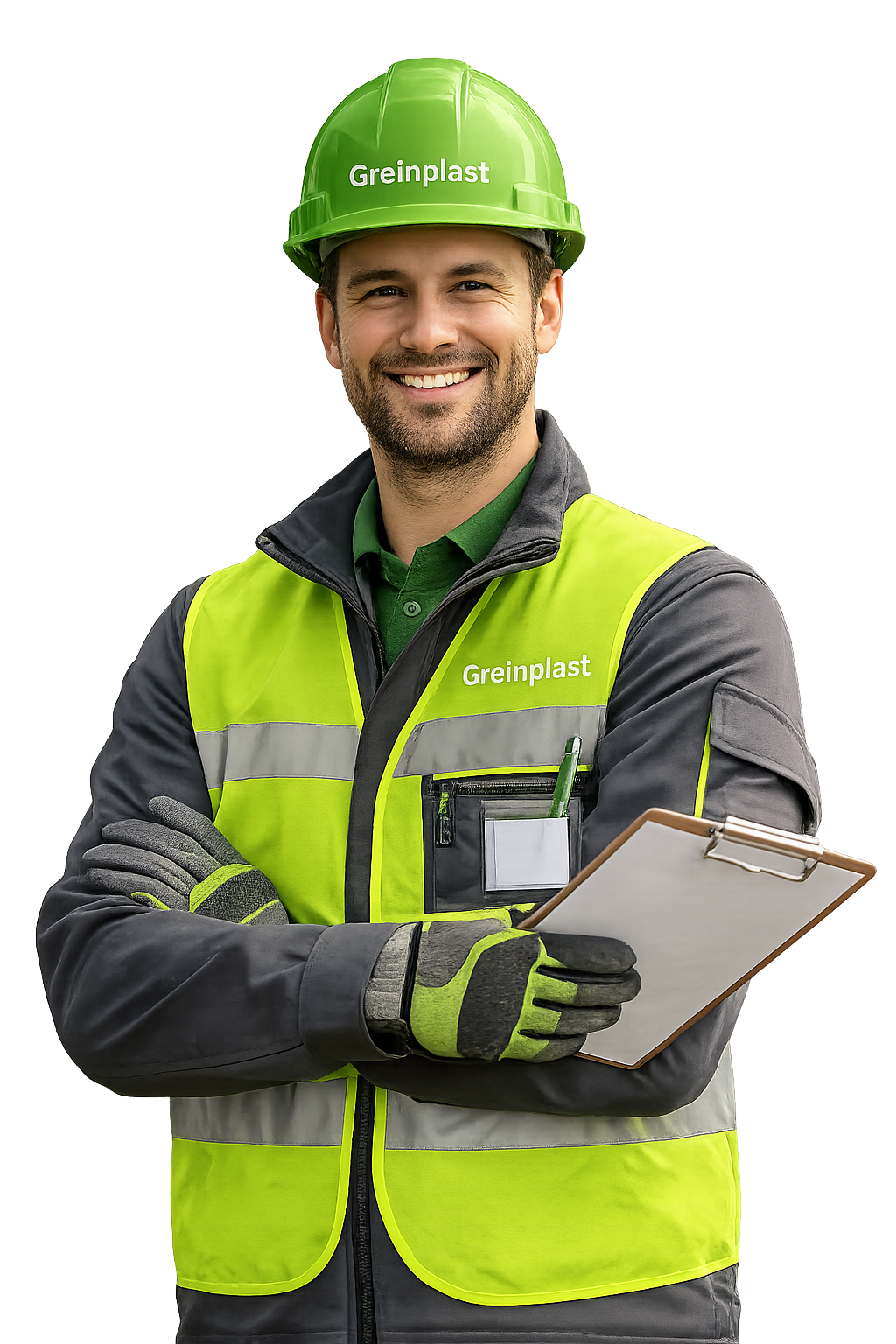 Doradca Greenplast w kasku ochronnym